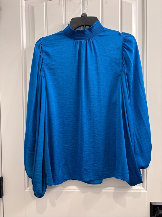 Vince Camuto Tops - Vince Camuto Royal Blue Smocked High-Neck Blouse